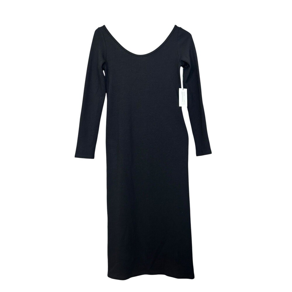 NWT Frances de Lourdes Beatrice Dress L Black Organic Cotton Long Sleeve Midi